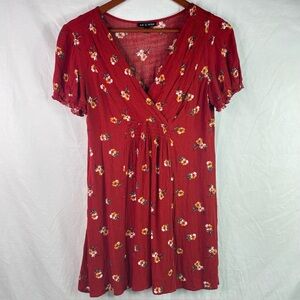 Y2K AS U WISH Womens Smock Babydoll Mini Dress Size S Red Floral Boho Coquette